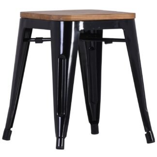 French Industrial Low Stool - Black